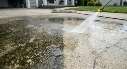 Driveway before and after pressure washing